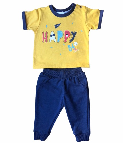 Conjunto niño sudadera y camiseta amarilla happy