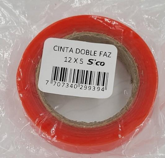 Cinta doble faz roja 12mm ancho x 5mt