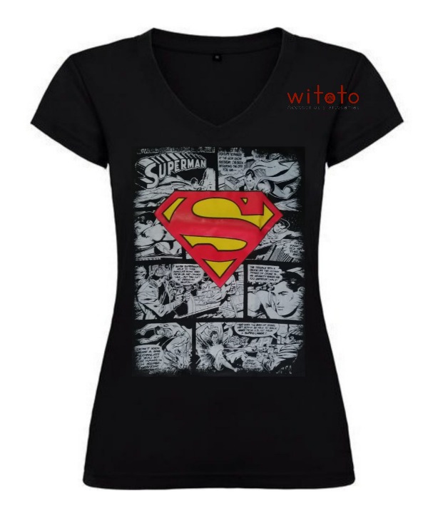 CAMISETA DAMA COMIC SUPERMAN NEGRA