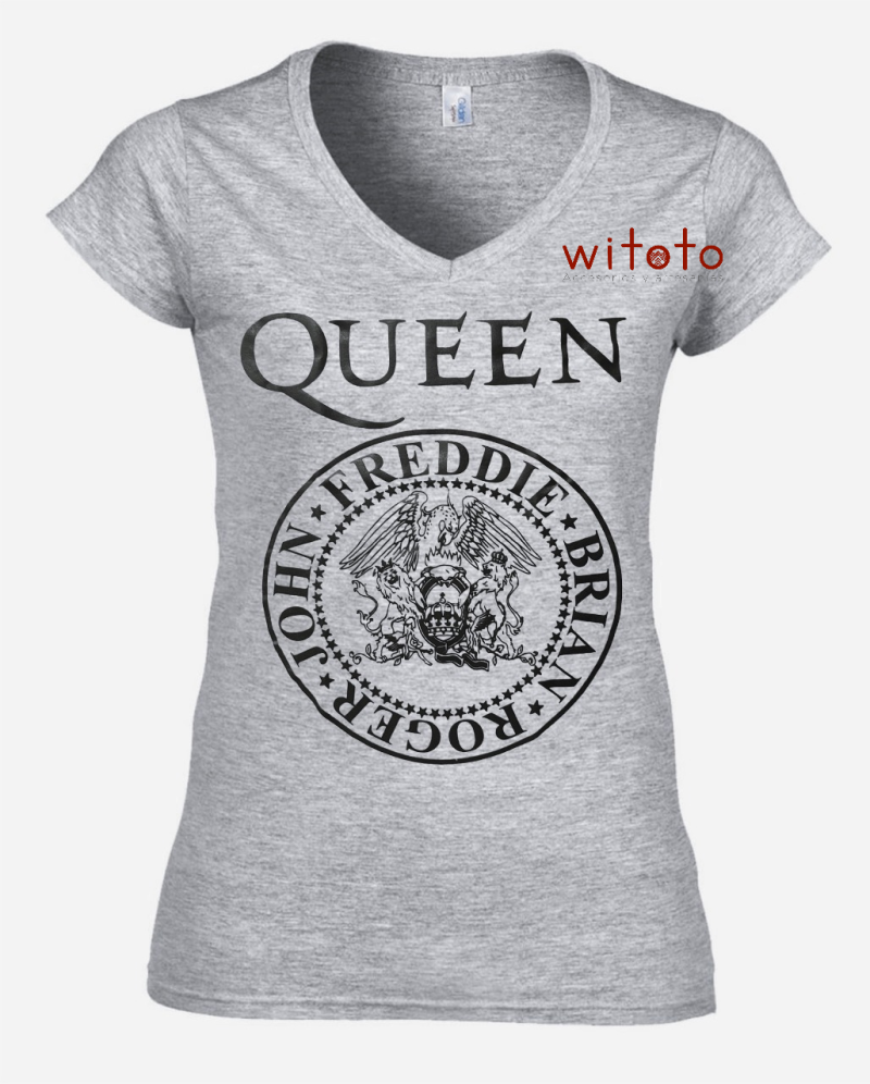 CAMISETA DAMA BANDA QUEEN GRIS