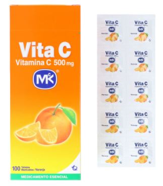 VITAMINA C 500 mg X 10 TABLETAS (MK)SABOR  NARANJA