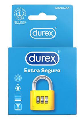 CONDONES DUREX EXTRA SEGURO X 3 CONDONES LÁTEX LUBRICADO