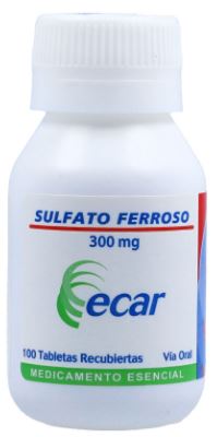 SULFATO FERROSO 300 mg FRASCO  X 100 TABLETAS (ECAR)