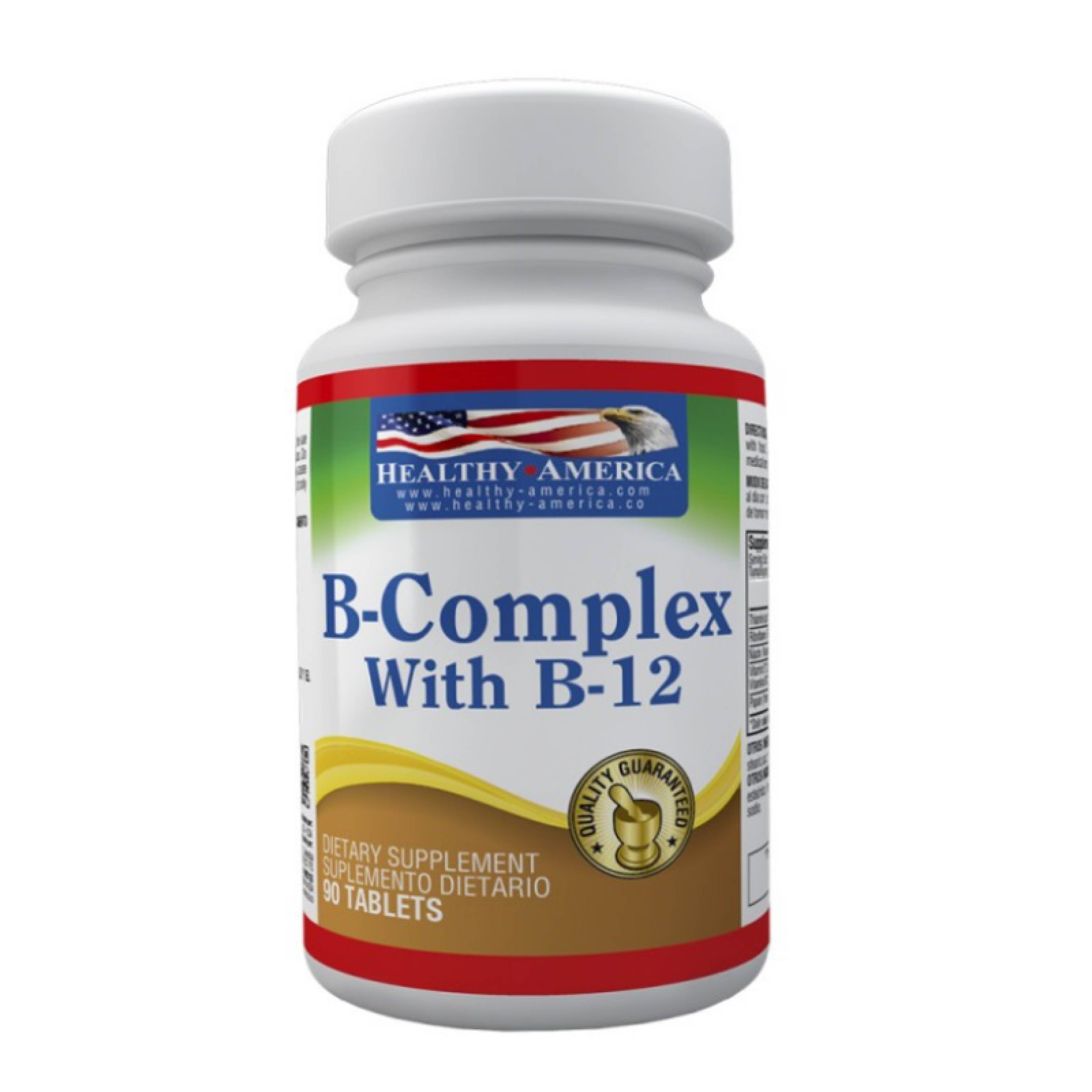 B-COMPLEX WITH B12 90 ENTERIC COATED CAPLETS - HEALTHY AMERICA