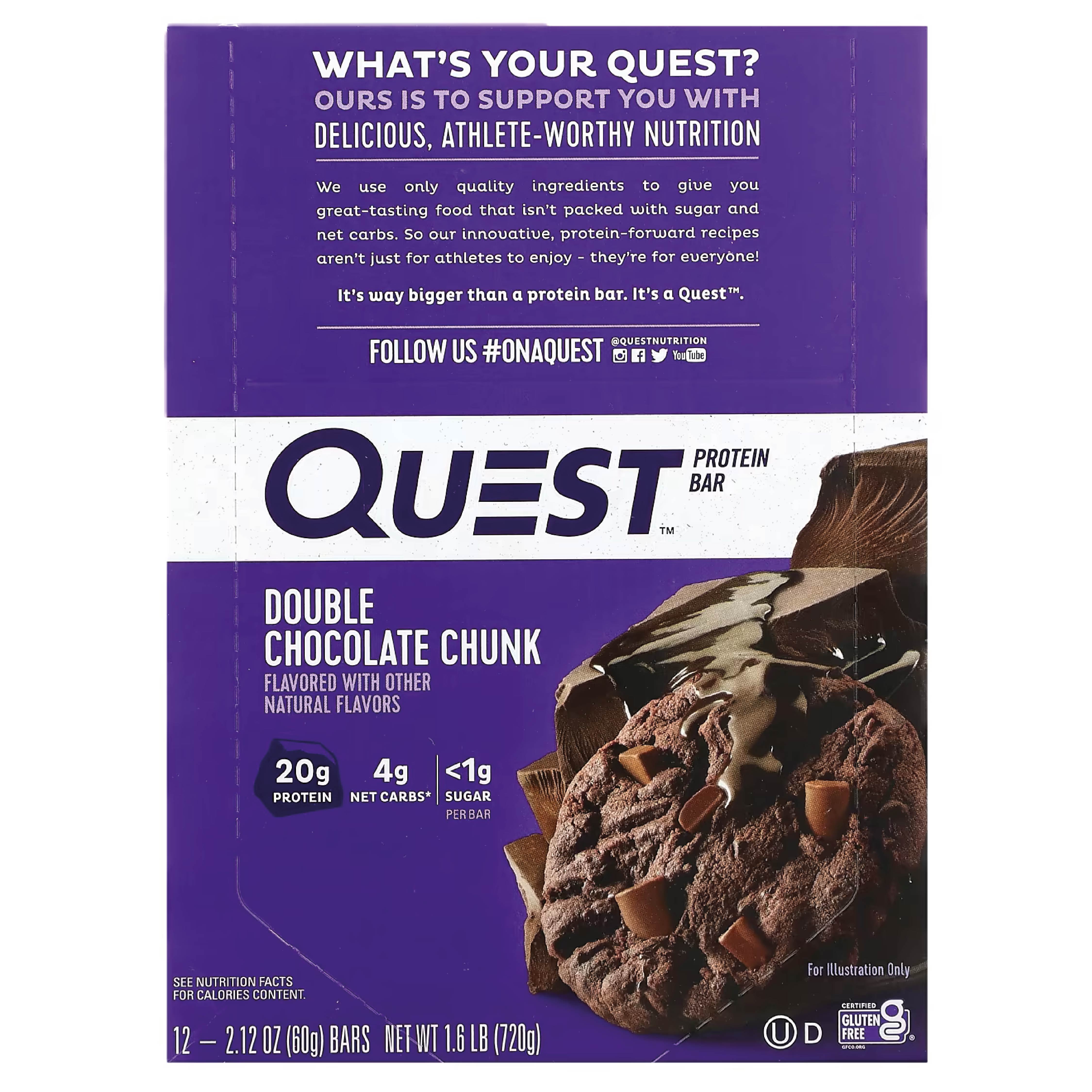 CAJA X 12 BARRAS DE PROTEÍNA DOBLE CHOCOLATE CHUNK – QUEST