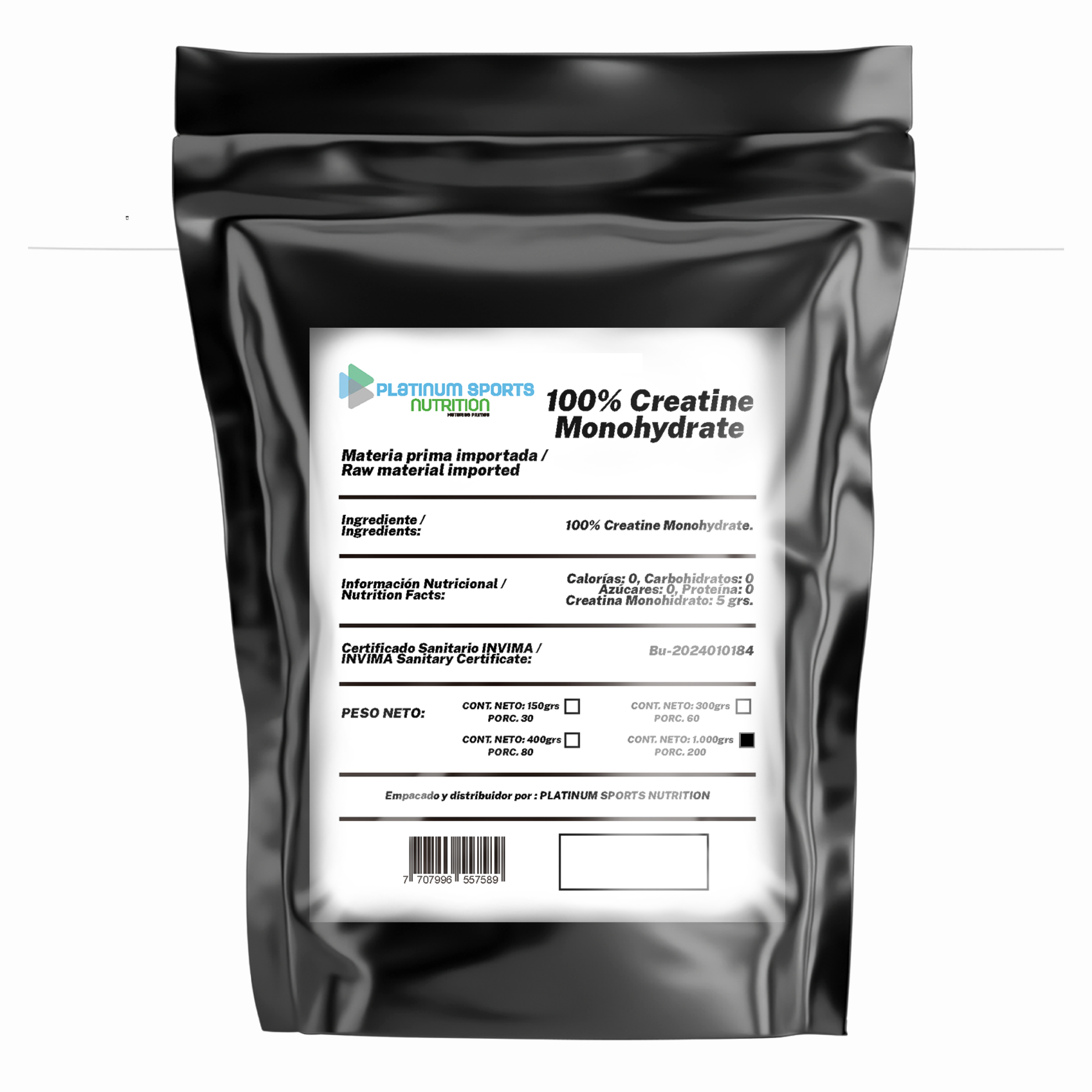 Creatine Monohydrate (Creatina Monohidratada) 1.000 grs - 200 Servicios