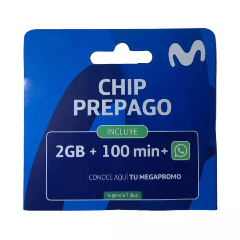 Chip Movistar prepago 2GB +100min +Whatsapp Pack 100 unidades 