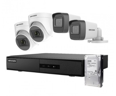 KIT 4 CH HIKVISION 2MP DVR-M1 2BULLET+2DOMO+1TB VIDEO HIKVISION