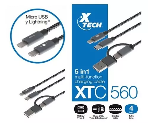 CABLE XTECH MULTIFUNCION DE CARGA 5 EN 1