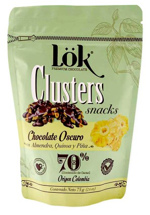 Clusters Snacks de Chocolate con Almendra Quinua y Piña 70% 75gr LOK - SF