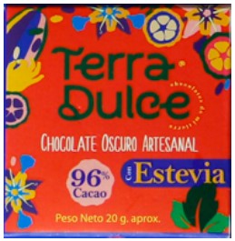 Chocolate al 96% Estevia 20gr Terradulce