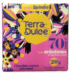 Chocolate al 70% Arándanos 20gr Terradulce