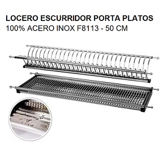 Locero Escurridor Porta Platos 100% Acero Inox F8113 - 50 Cm