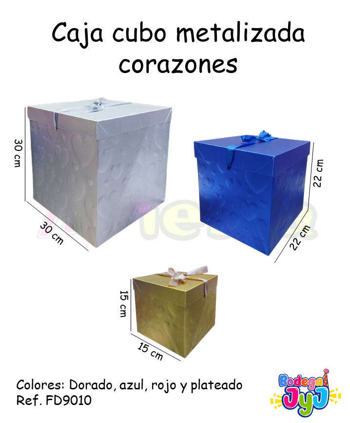 CAJA CUBO METALIZADA CORAZONES FD9010