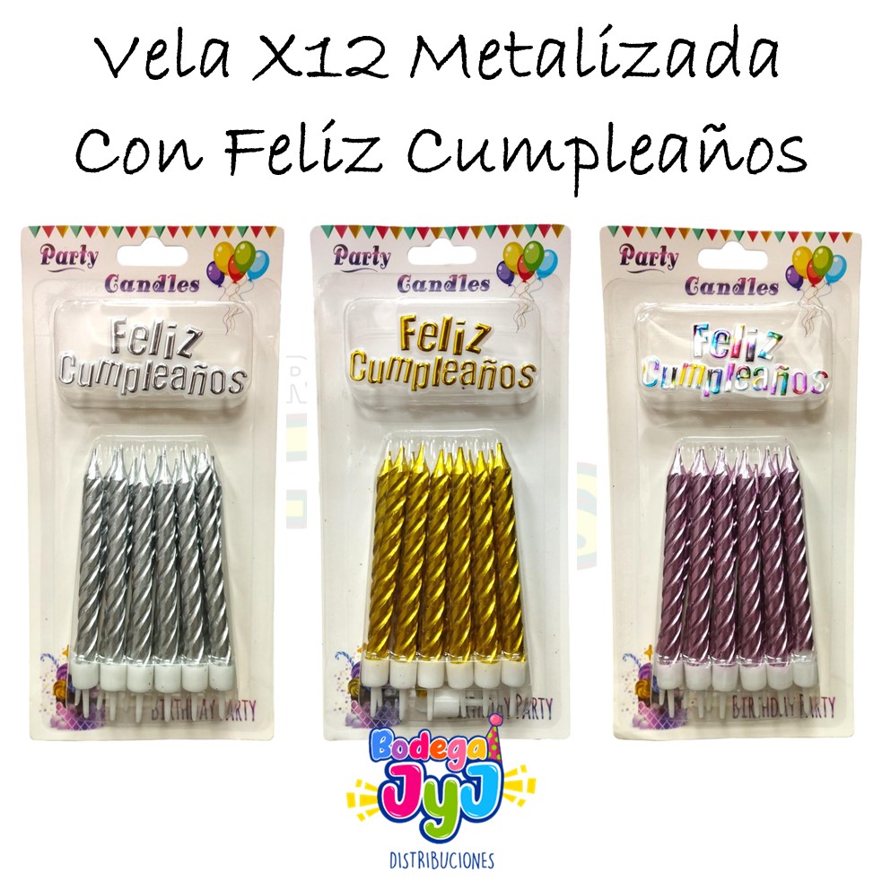 VELA METAL X12 CON FELIZ CUMPLEAÑOS