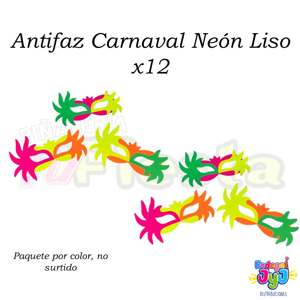 ANTIFAZ CARNAVAL NEÓN LISO X12