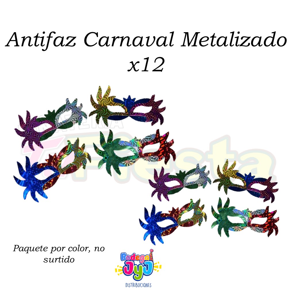 ANTIFAZ CARNAVAL METALIZADO X12