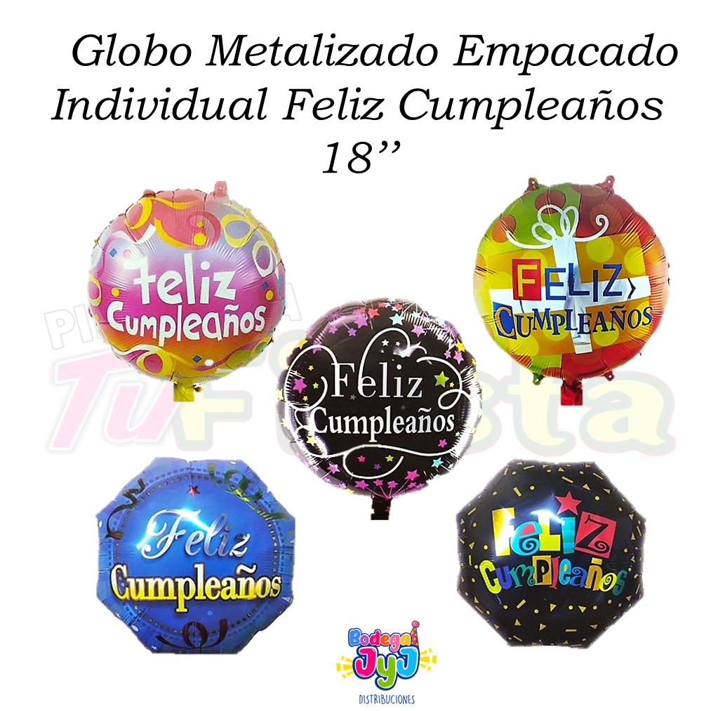 GLOBO METALIZADO EMPACADO INDIVIDUAL FELIZ CUMPLEAÑOS 18''