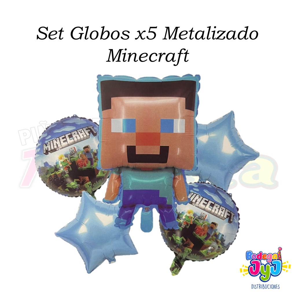 SET GLOBOS X5 METALIZADO MINECRAFT