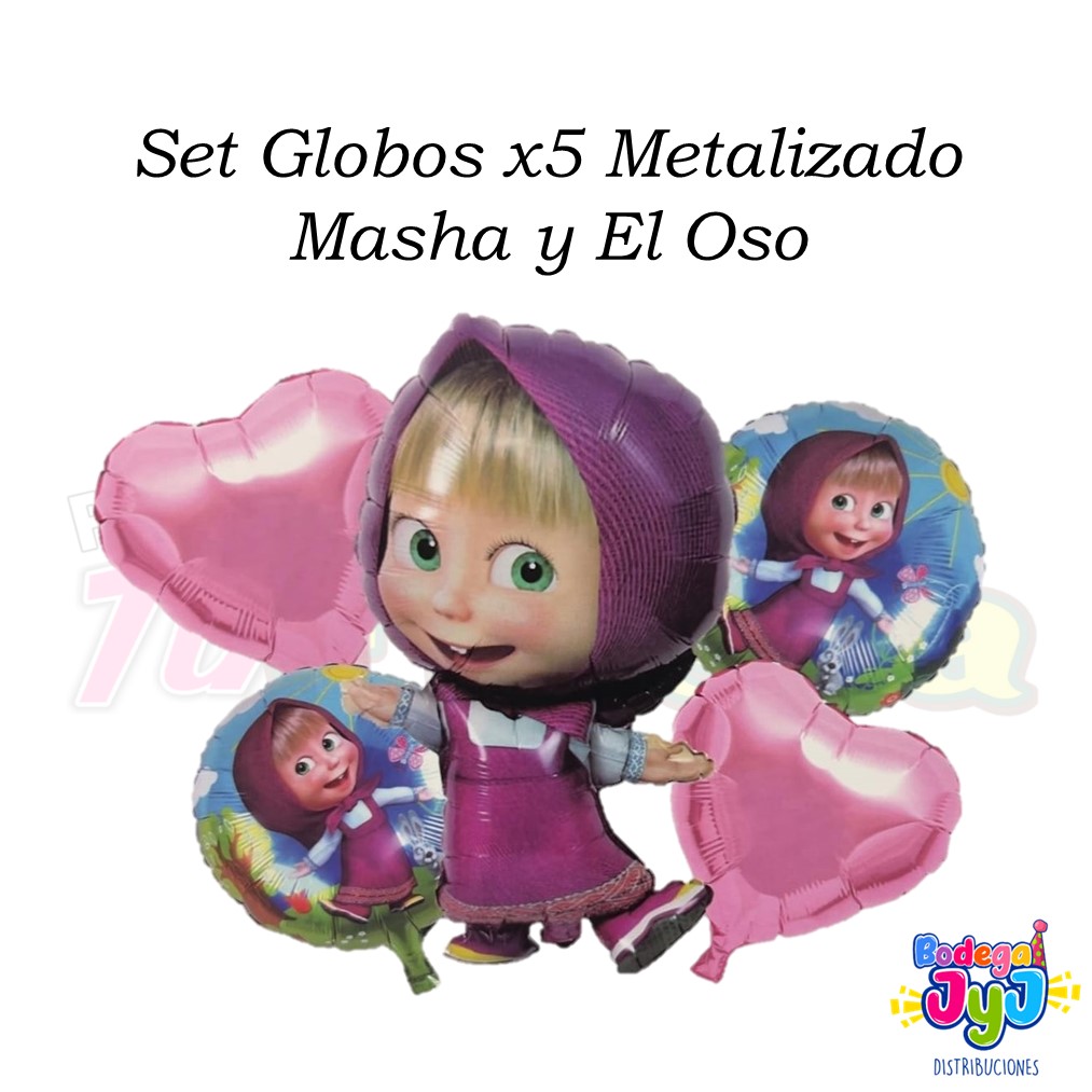 SET GLOBOS X5 METALIZADO MASHA Y EL OSO