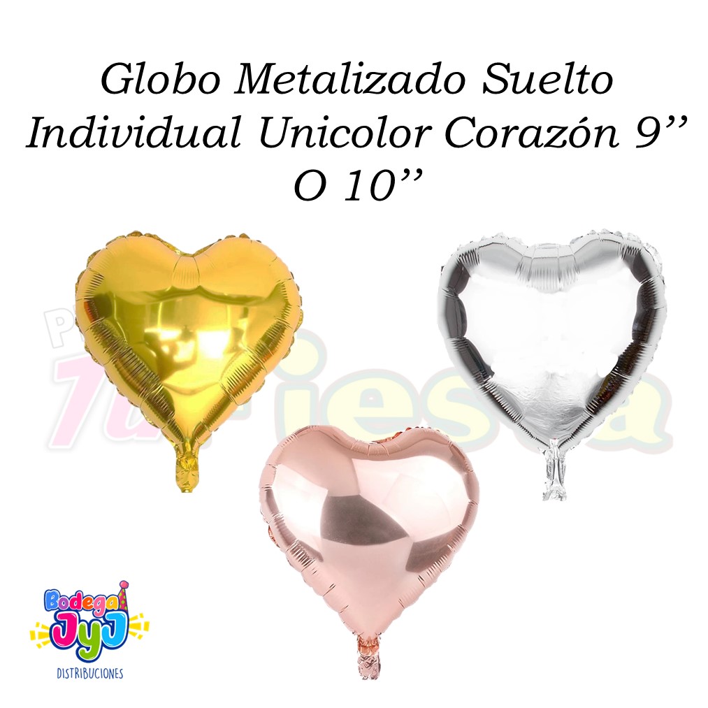 GLOBO METALIZADO SUELTO INDIVIDUAL UNICOLOR CORAZÓN 9'' O 10'''