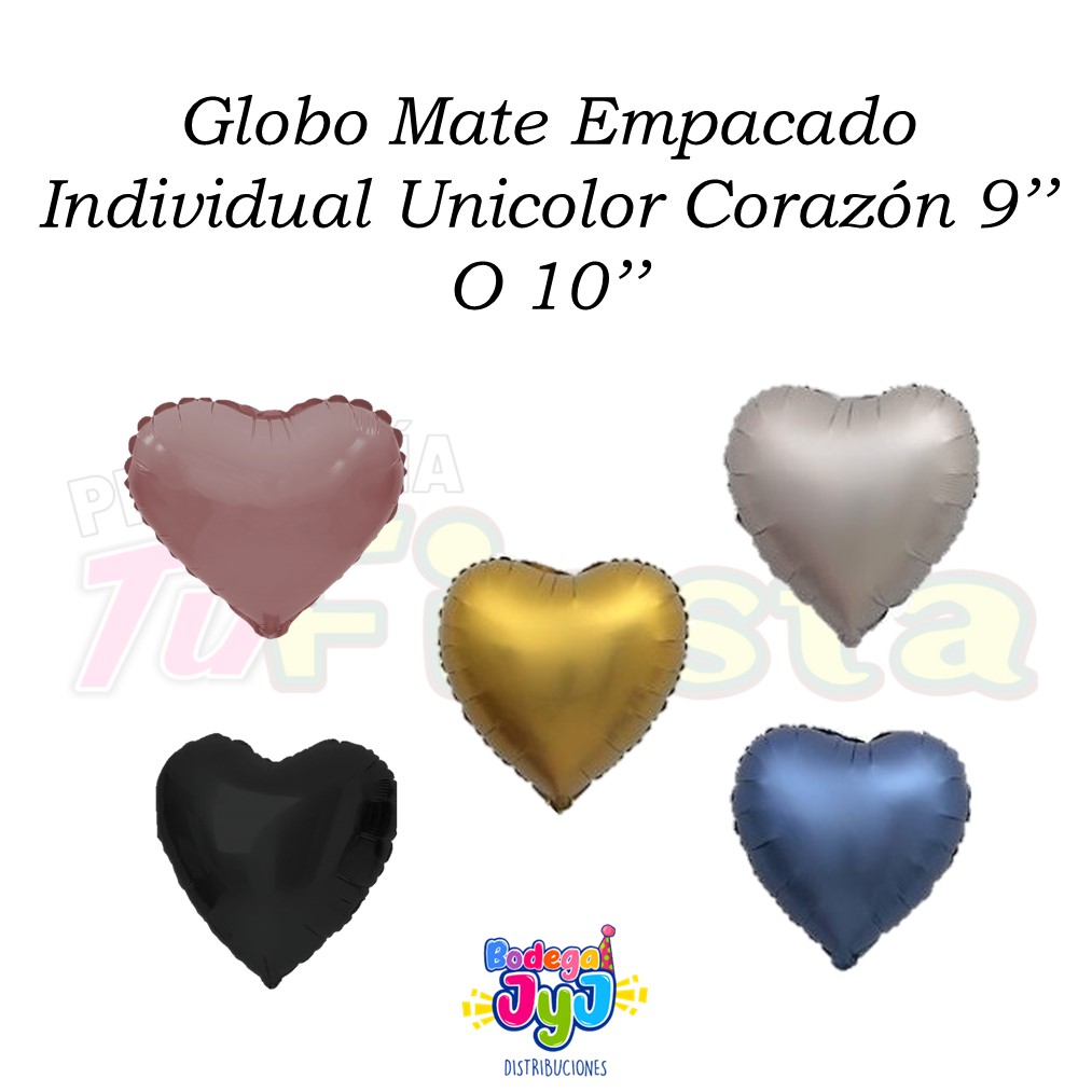 GLOBO MATE EMPACADO INDIVIDUAL UNICOLOR CORAZÓN 9'' O 10'''