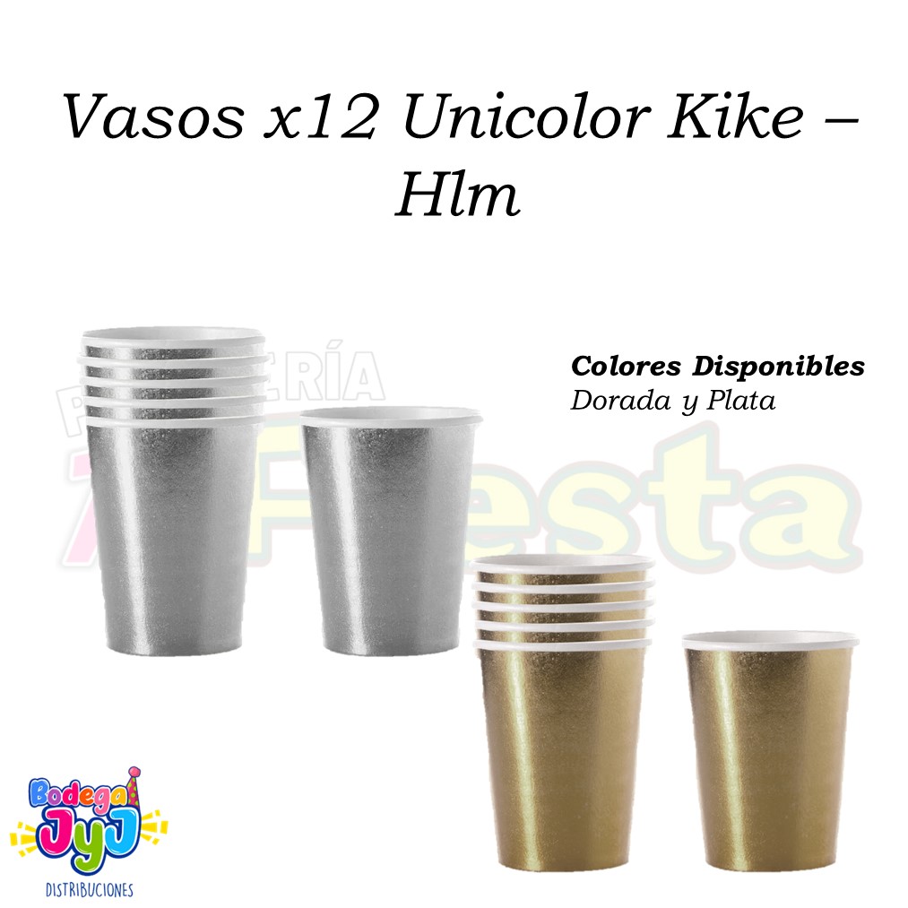 VASOS X12 UNICOLOR DORADO Y PLATA KIKE – HLM
