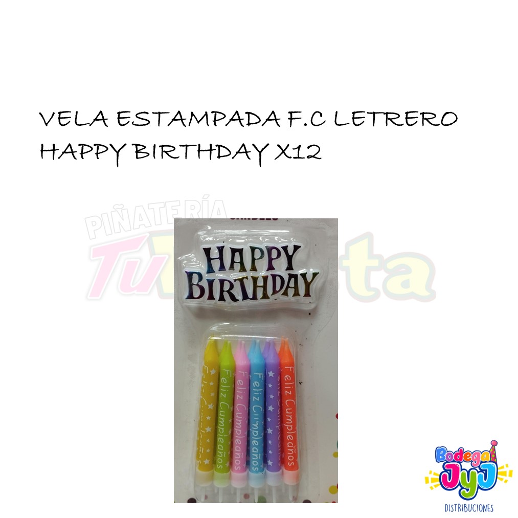 VELA ESTAMPADA F.C CON LETRERO HAPPY X12 DW61287