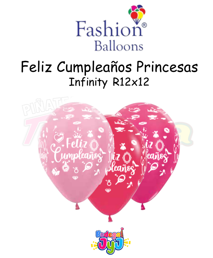 GLOBO INFINITY R12 X12 FELIZ CUMPLEAÑOS PRINCESAS SURTIDO FASHION BALLONS