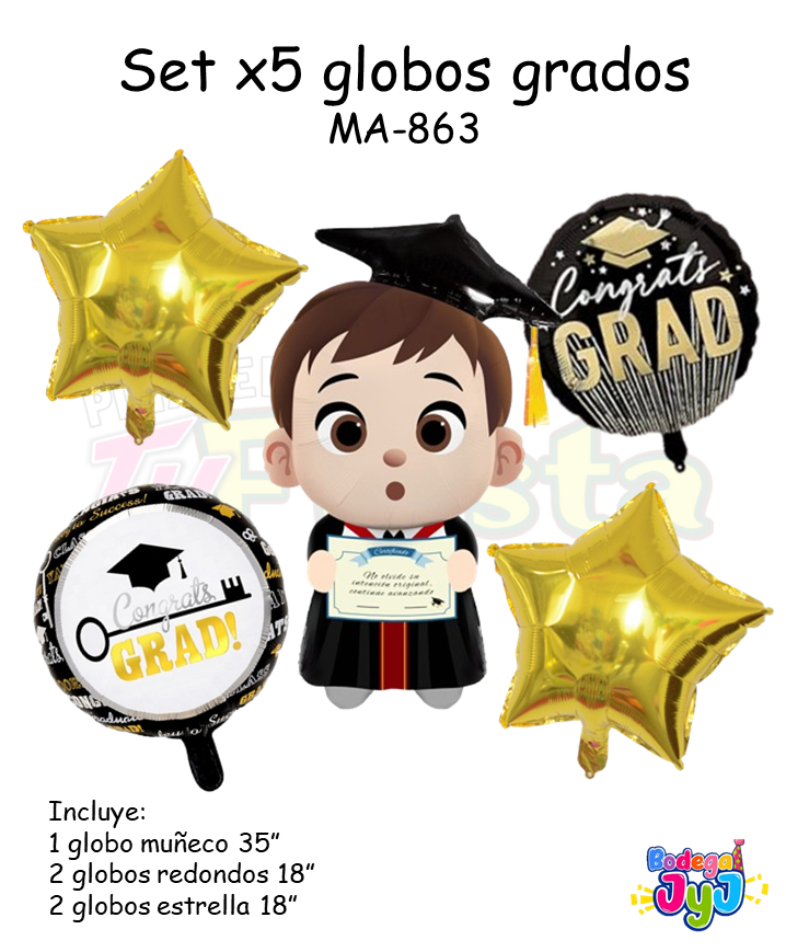 SET GLOBOS X5 GRADOS MUÑECO MA-863