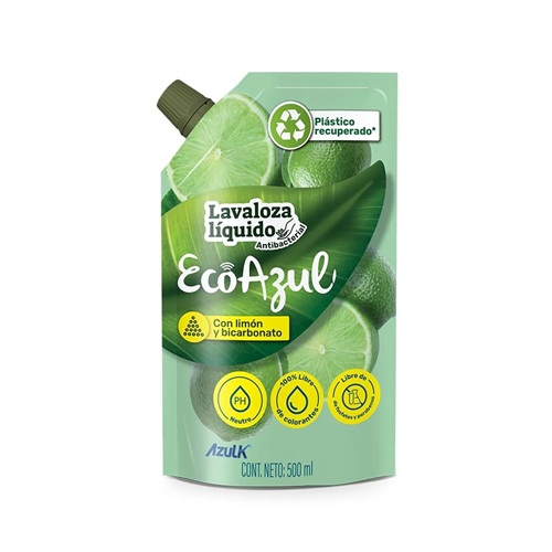 Lavaloza Líquido Ecoazul Limón Bicarbonato Doypack x 500ml