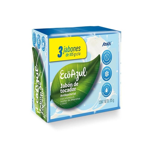 Jabón Ecoazul tocador antibacterial x 3 unidades x 105g